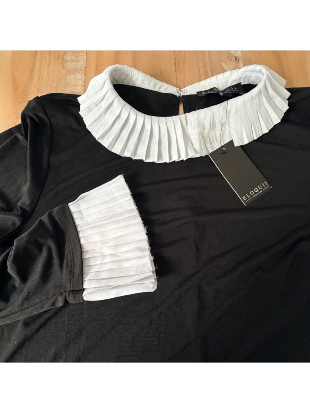 NWT Eloquii Blouse Womens 14 Black w/White Collar & Cuffs, Wednesday Adams NEW
